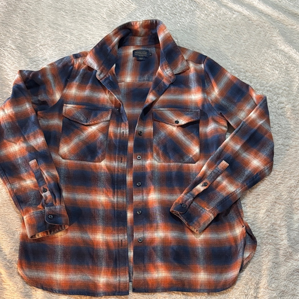 Pendleton Orange and Navy Plaid Button-Down Shirt
